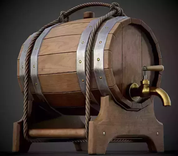 Wooden Barrel for Booze - PBR Game-Ready Low-poly 3D model