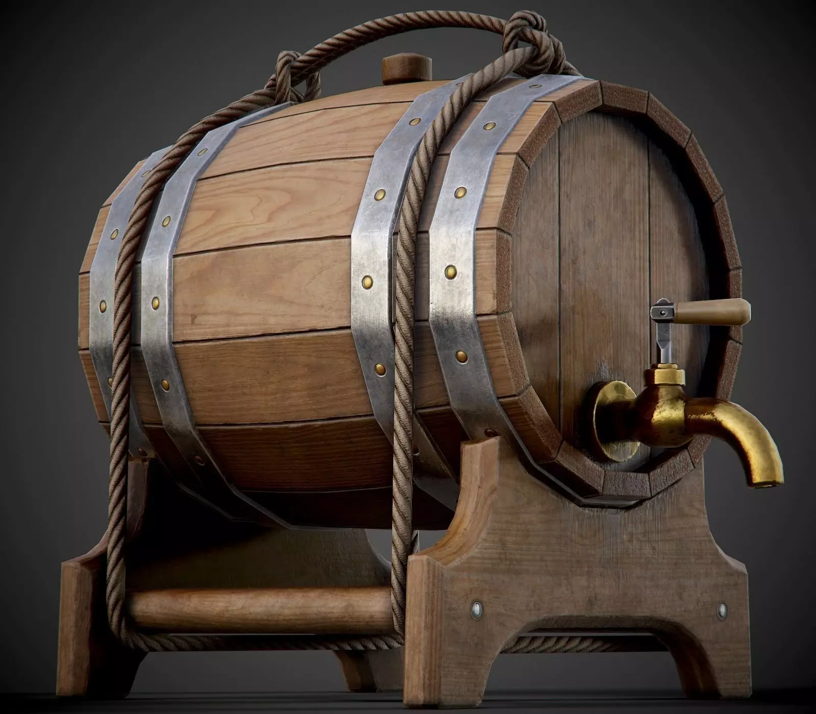 Wooden Barrel for Booze - PBR Game-Ready Low-poly 3D model