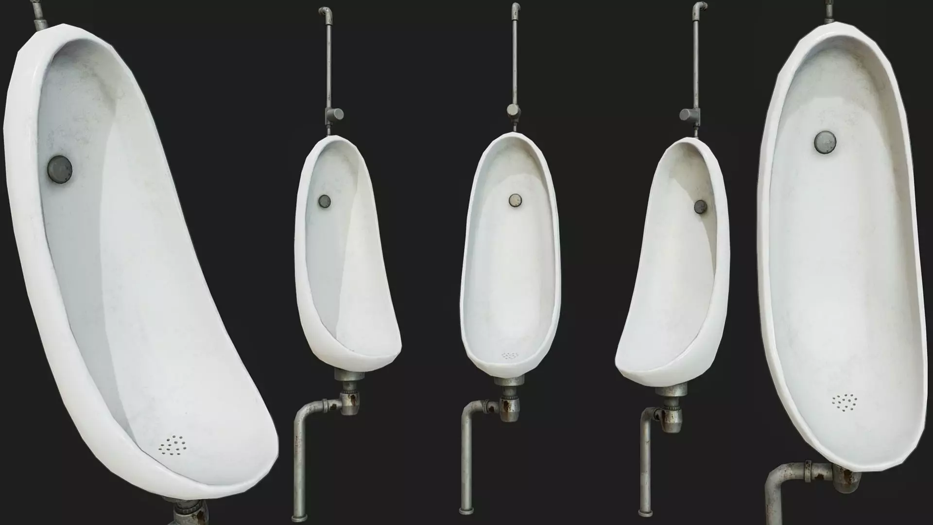 Pissoir PBR five urinals Low-poly 3D model_0