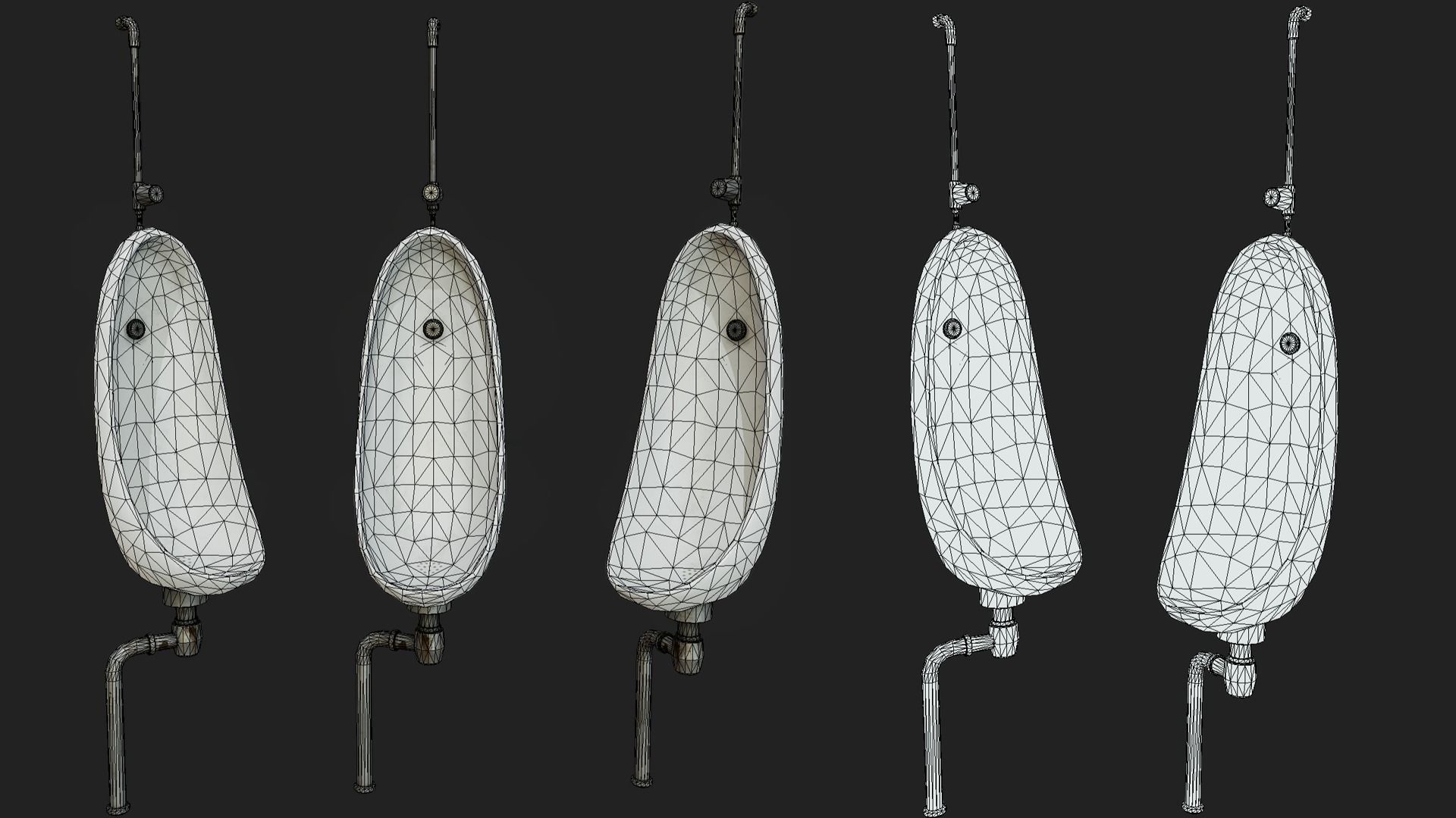 Pissoir PBR five urinals Low-poly 3D model_4