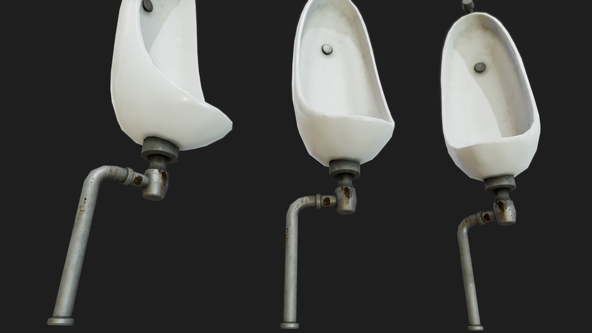 Pissoir PBR five urinals Low-poly 3D model_2