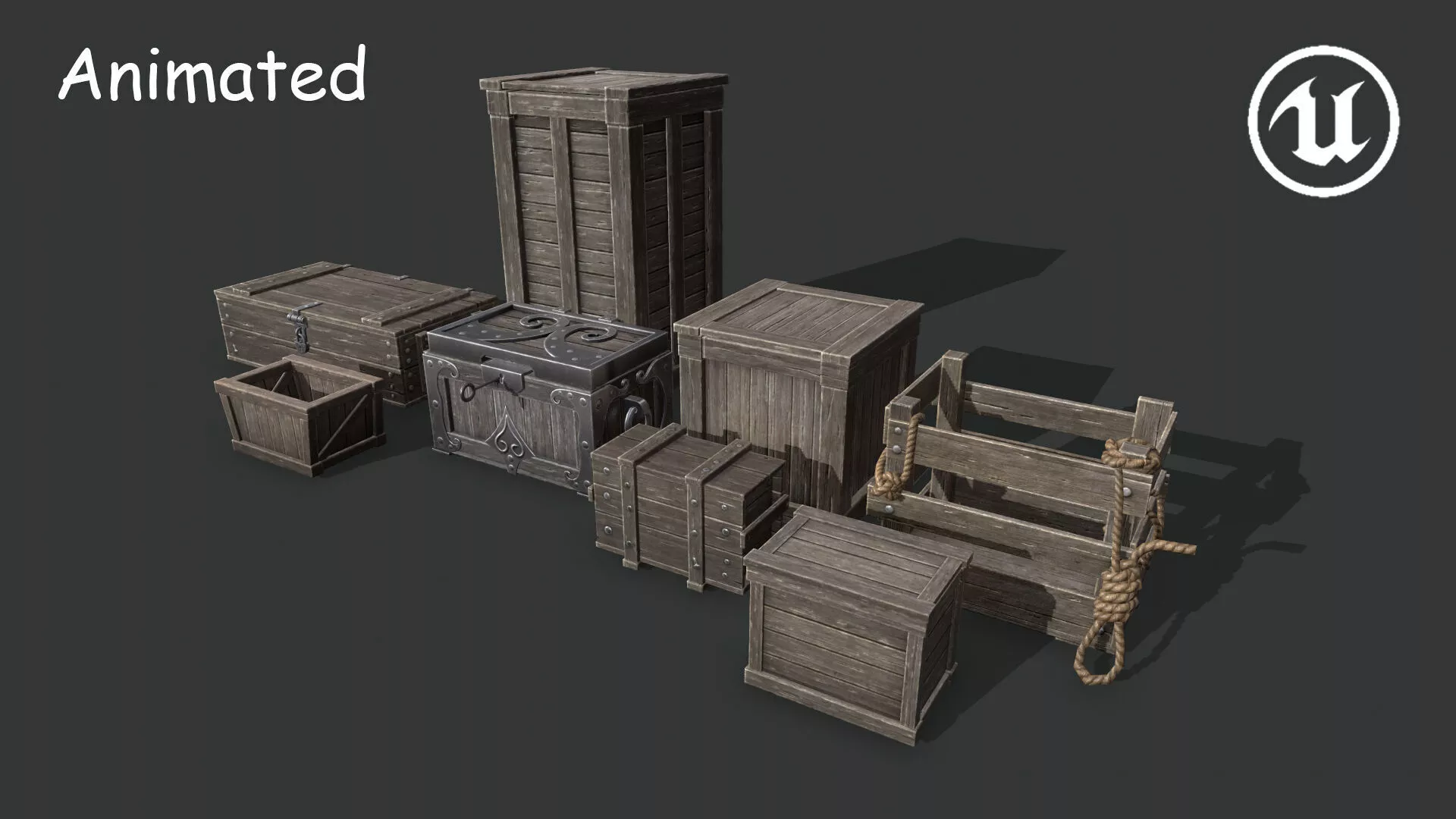 Wooden Boxes Pack Low-poly 3D model