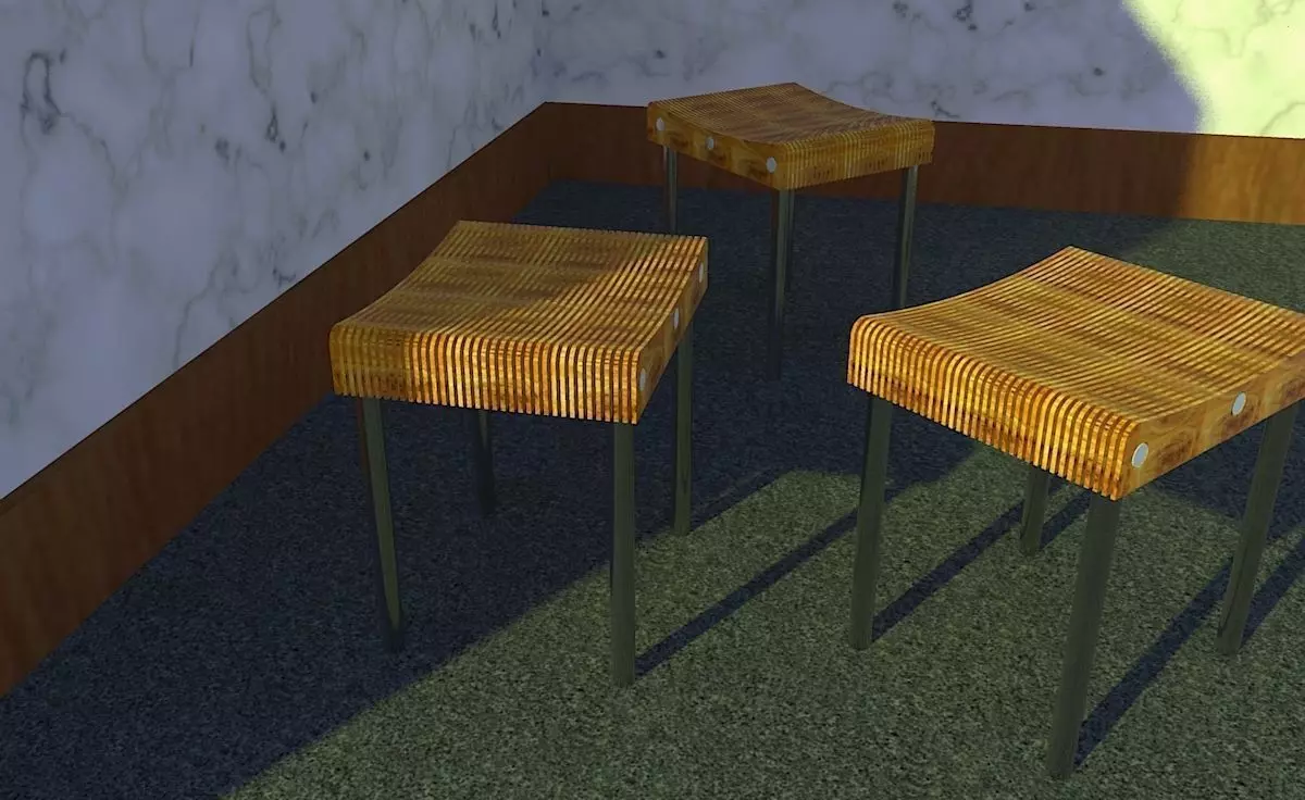 stool wooden with metal legs 3D model_0