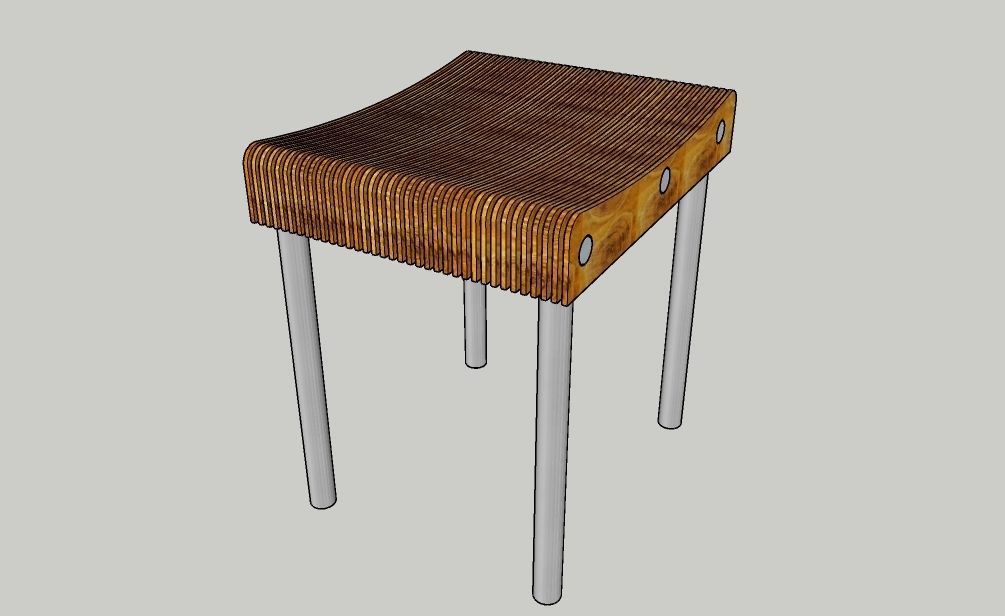stool wooden with metal legs 3D model_2