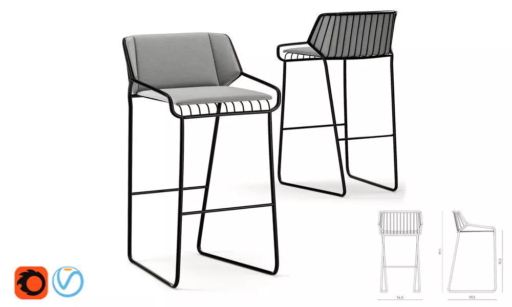 Cage barstool product sheet 3D model