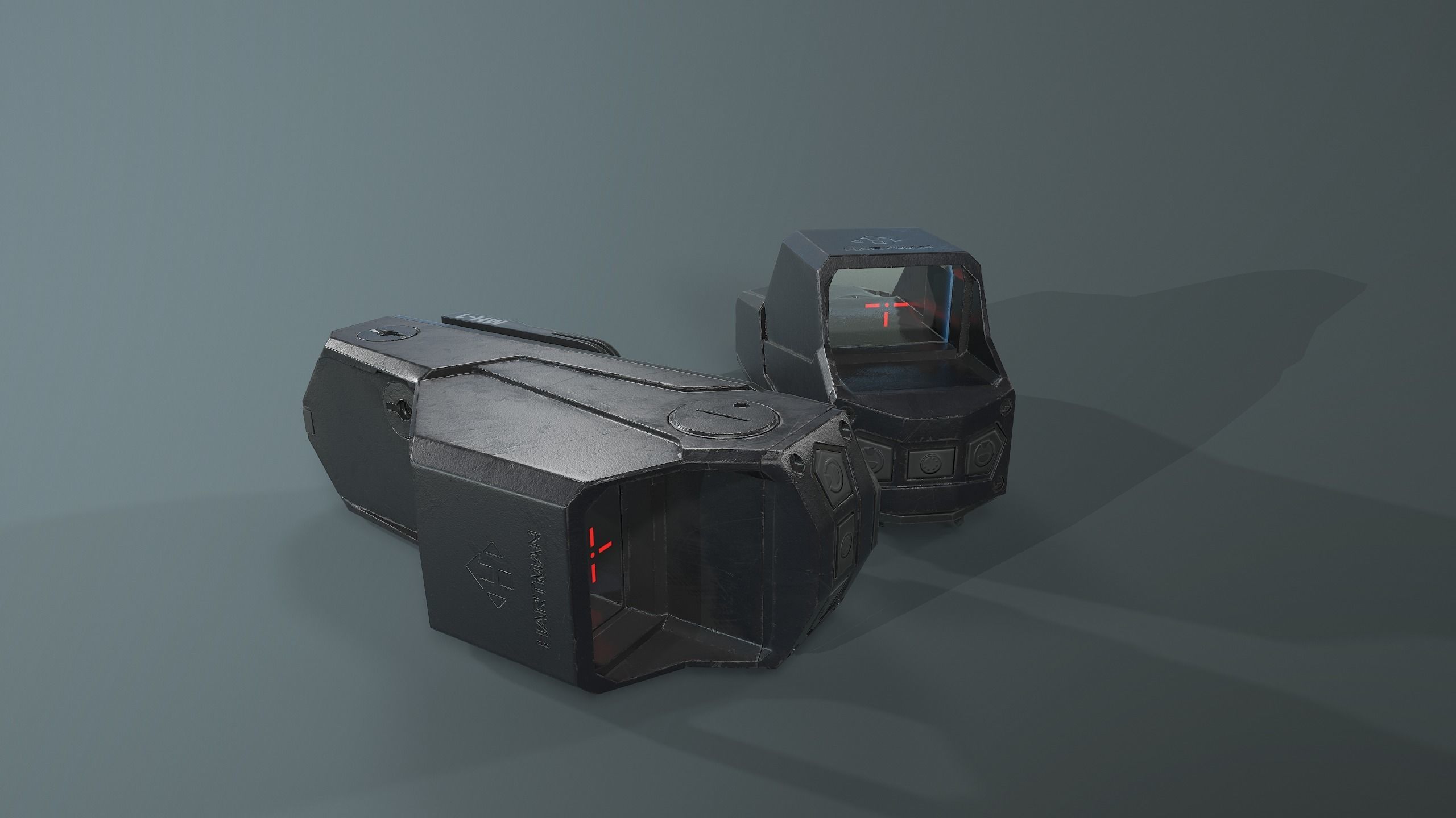 Hartman MH-1 collimator holographic Weapon Sight Low-poly 3D model_4