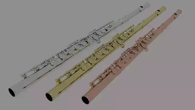 TRANSVERSE FLUTE   with 3 color variations          low poly ver Low-poly 3D model