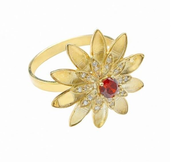 Ring flower with enamel on leaflet 3D print model_2