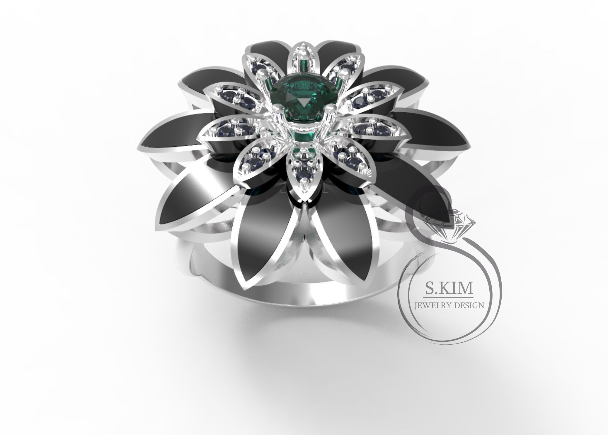 Ring flower with enamel on leaflet 3D print model_7