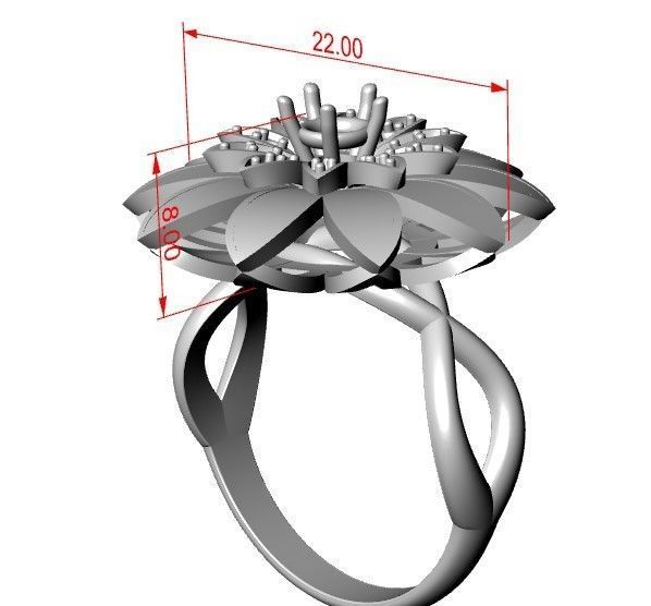 Ring flower with enamel on leaflet 3D print model_4