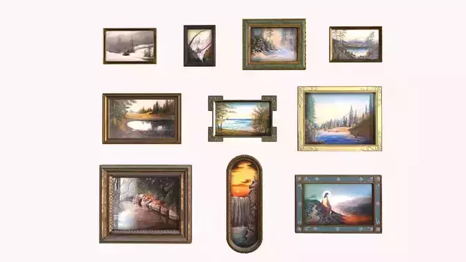 Framed Oil Painting Pack Vol1 Low-poly 3D model