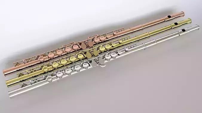highly detailed fully rigged TRANSVERSE FLUTE 3D model