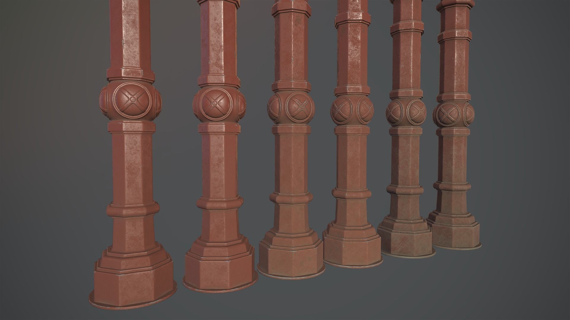 Barrier Bollard Pack 2 v4 Red Three Texture Options Low-poly 3D model_8