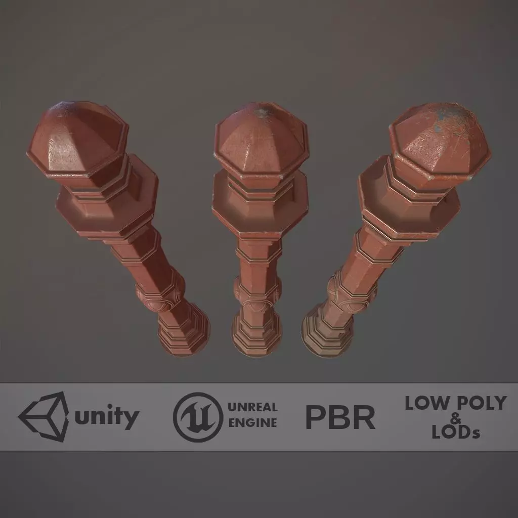 Barrier Bollard Pack 2 v4 Red Three Texture Options Low-poly 3D model_0
