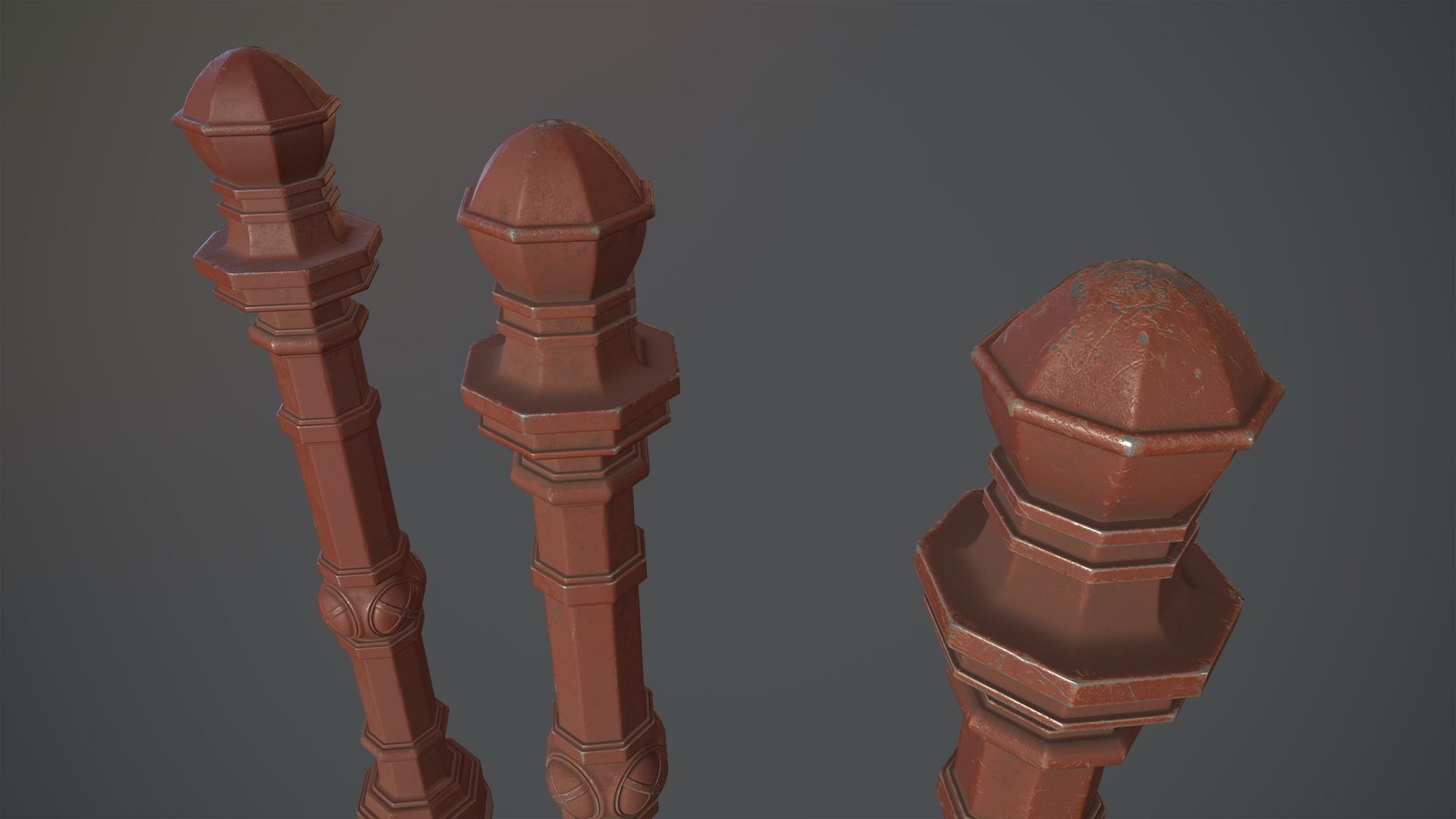 Barrier Bollard Pack 2 v4 Red Three Texture Options Low-poly 3D model_3