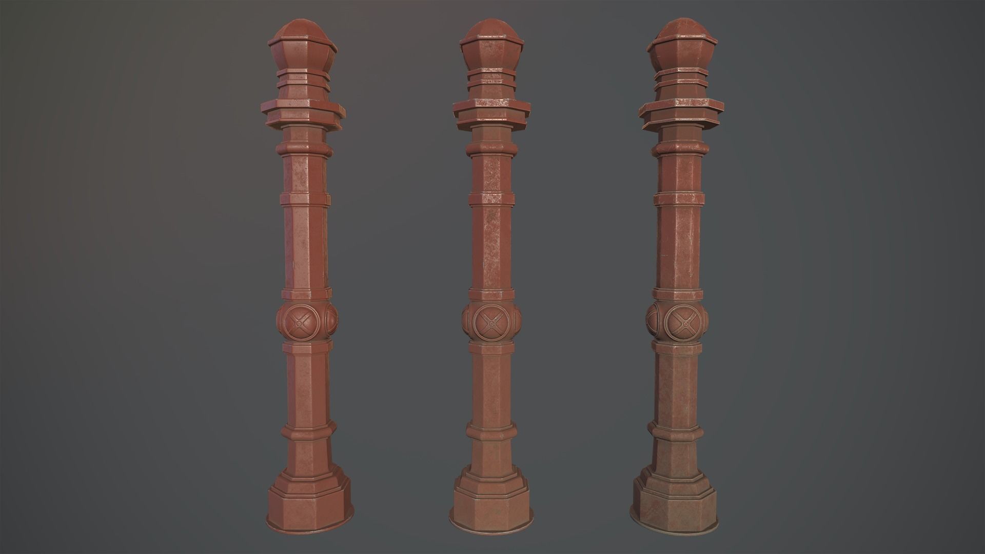 Barrier Bollard Pack 2 v4 Red Three Texture Options Low-poly 3D model_2