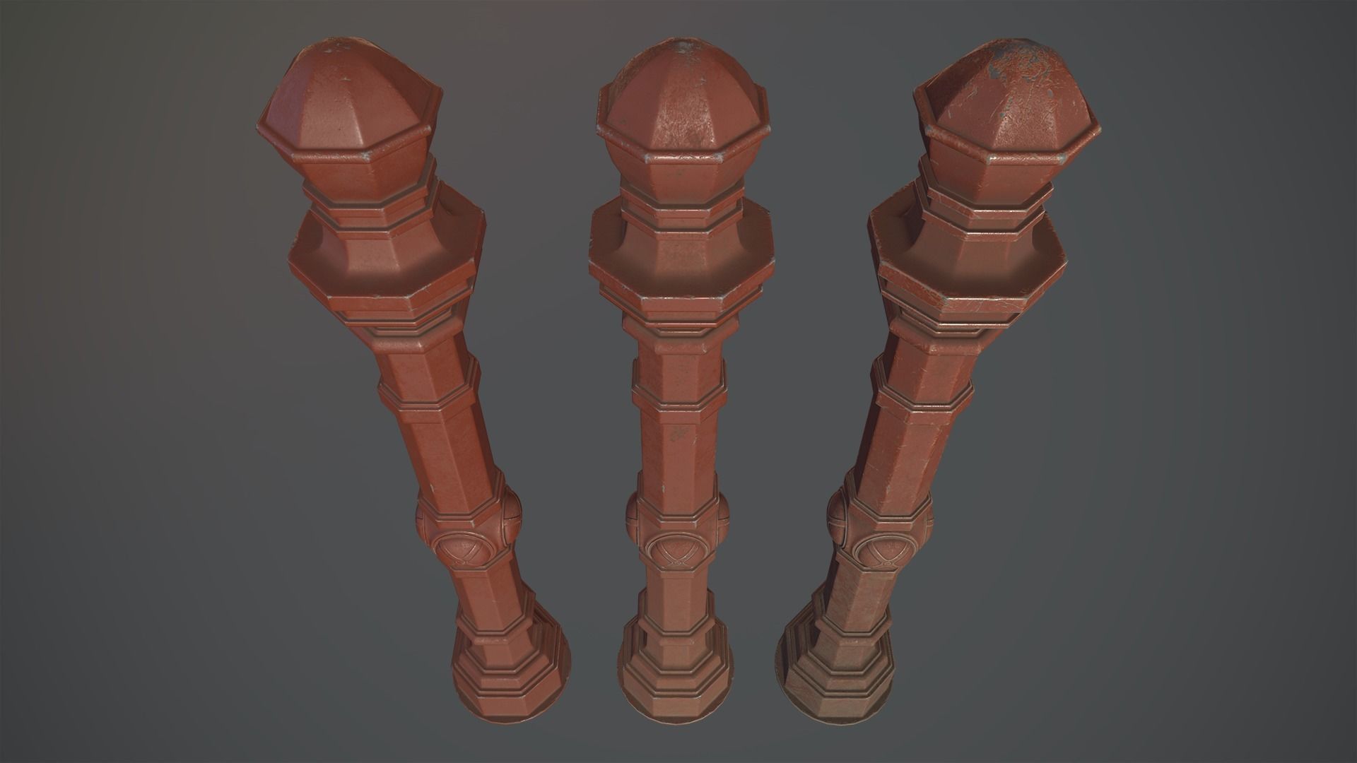 Barrier Bollard Pack 2 v4 Red Three Texture Options Low-poly 3D model_4