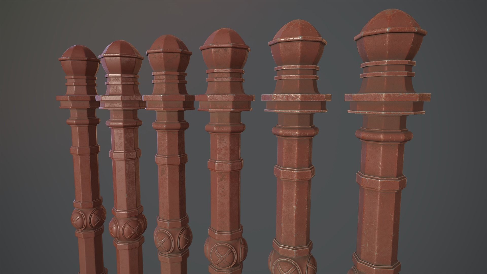 Barrier Bollard Pack 2 v4 Red Three Texture Options Low-poly 3D model_9