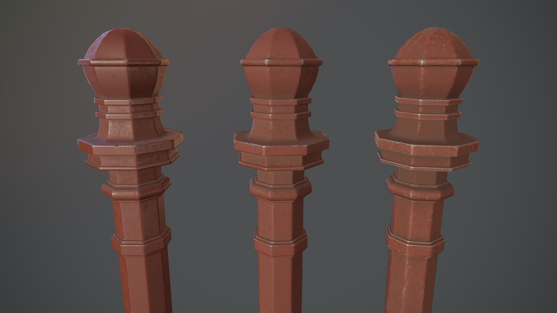 Barrier Bollard Pack 2 v4 Red Three Texture Options Low-poly 3D model_5