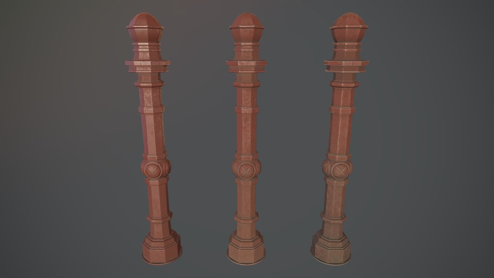 Barrier Bollard Pack 2 v4 Red Three Texture Options Low-poly 3D model_1