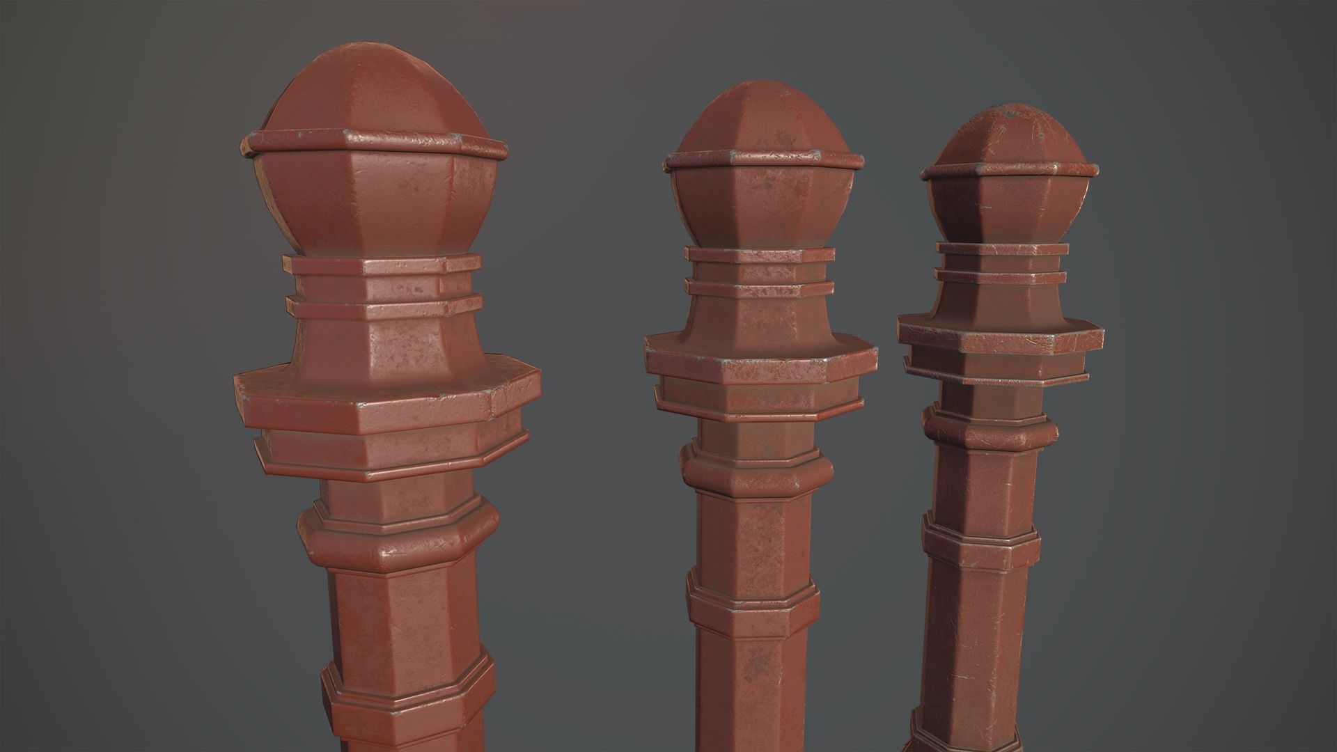 Barrier Bollard Pack 2 v4 Red Three Texture Options Low-poly 3D model_11
