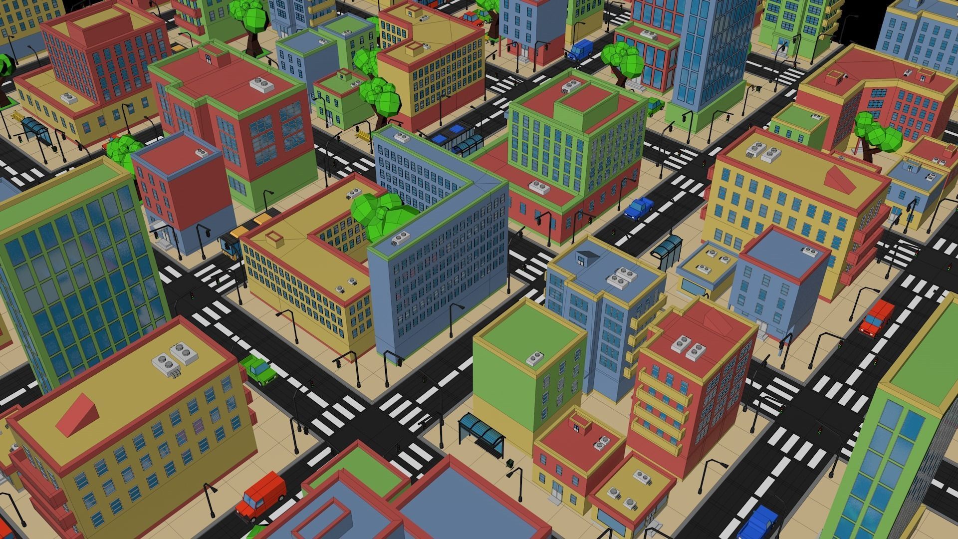 Low poly city Low-poly 3D model_4