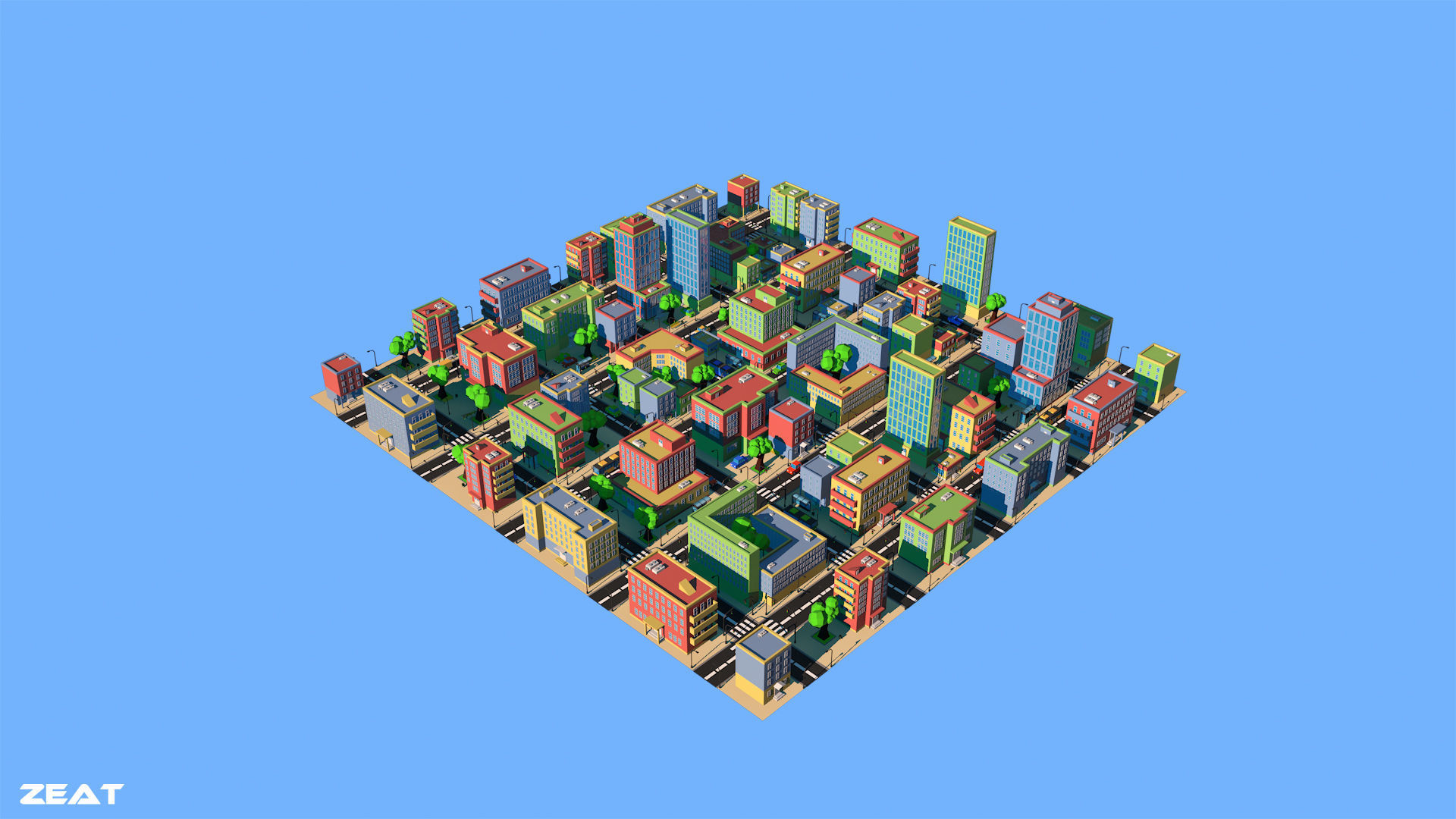 Low poly city Low-poly 3D model_1