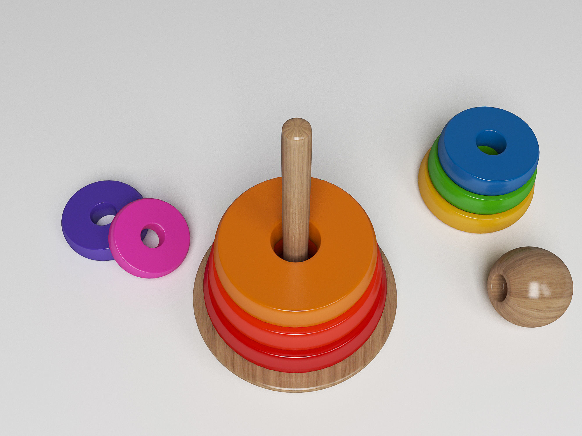 Wooden Toddler Toy Tower 3D model_6