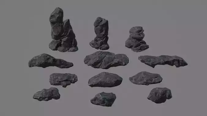 Low poly Rocks group of