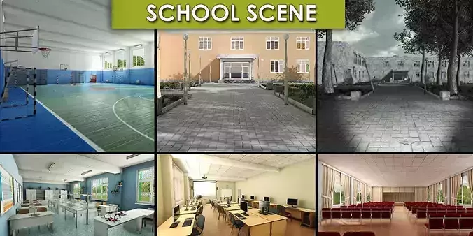 School Scene Low-poly 3D model