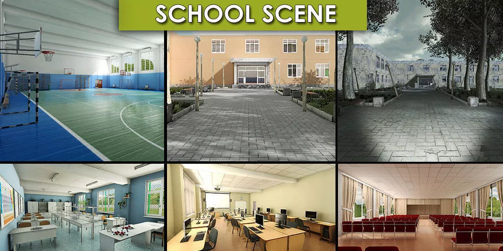School Environment Low-poly 3D model