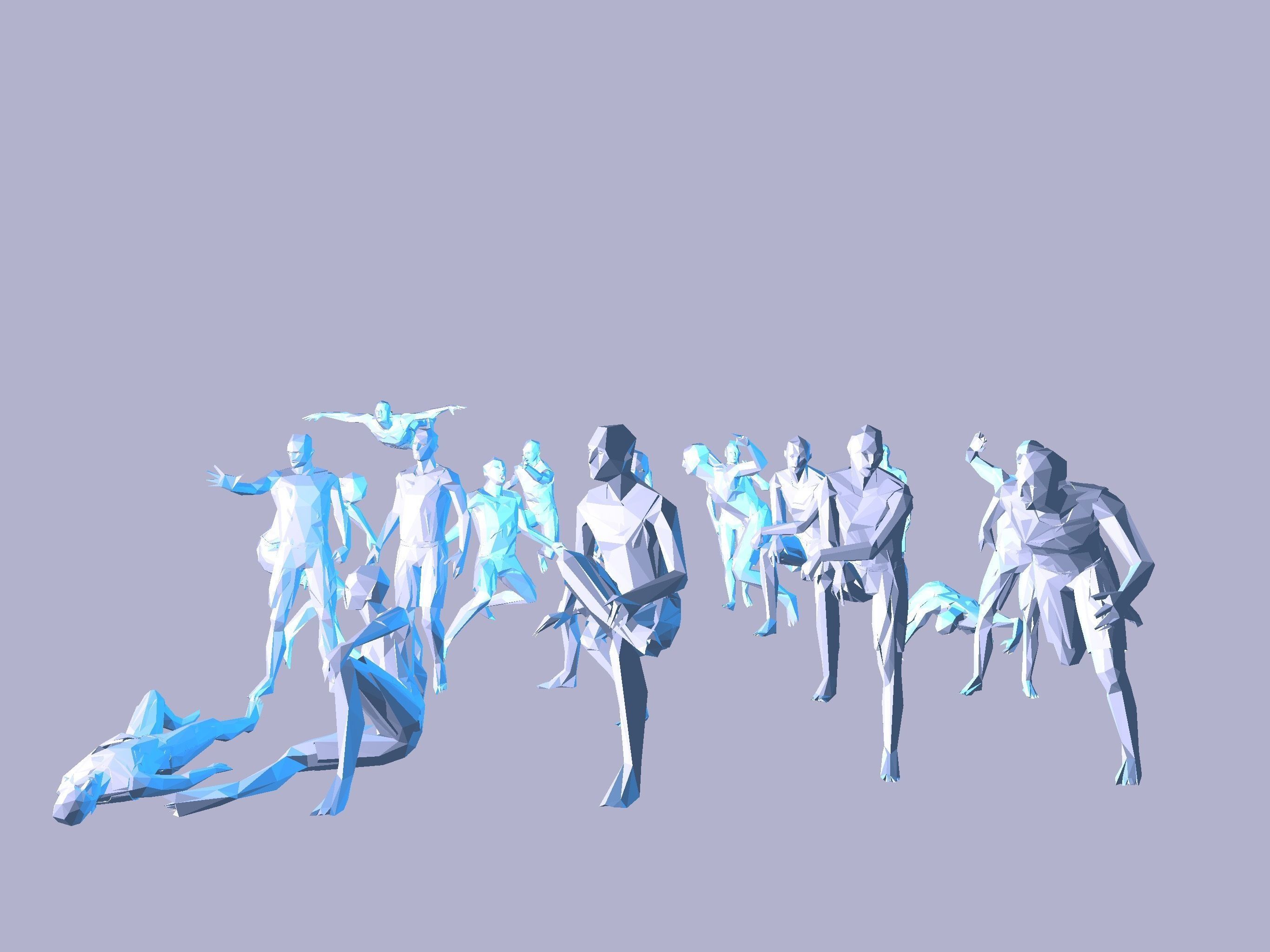 men 20 random positions 3D model_4