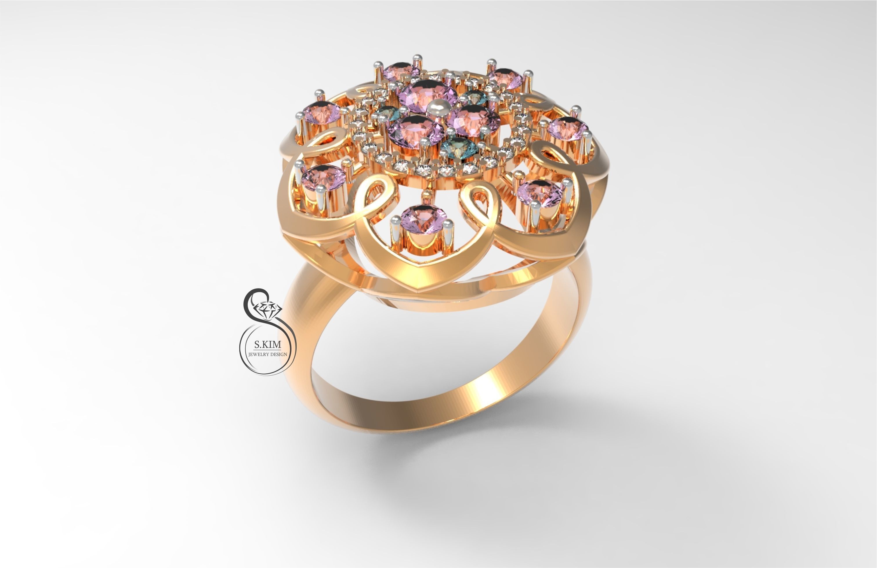 Symmetric flower ring  3D print model_6