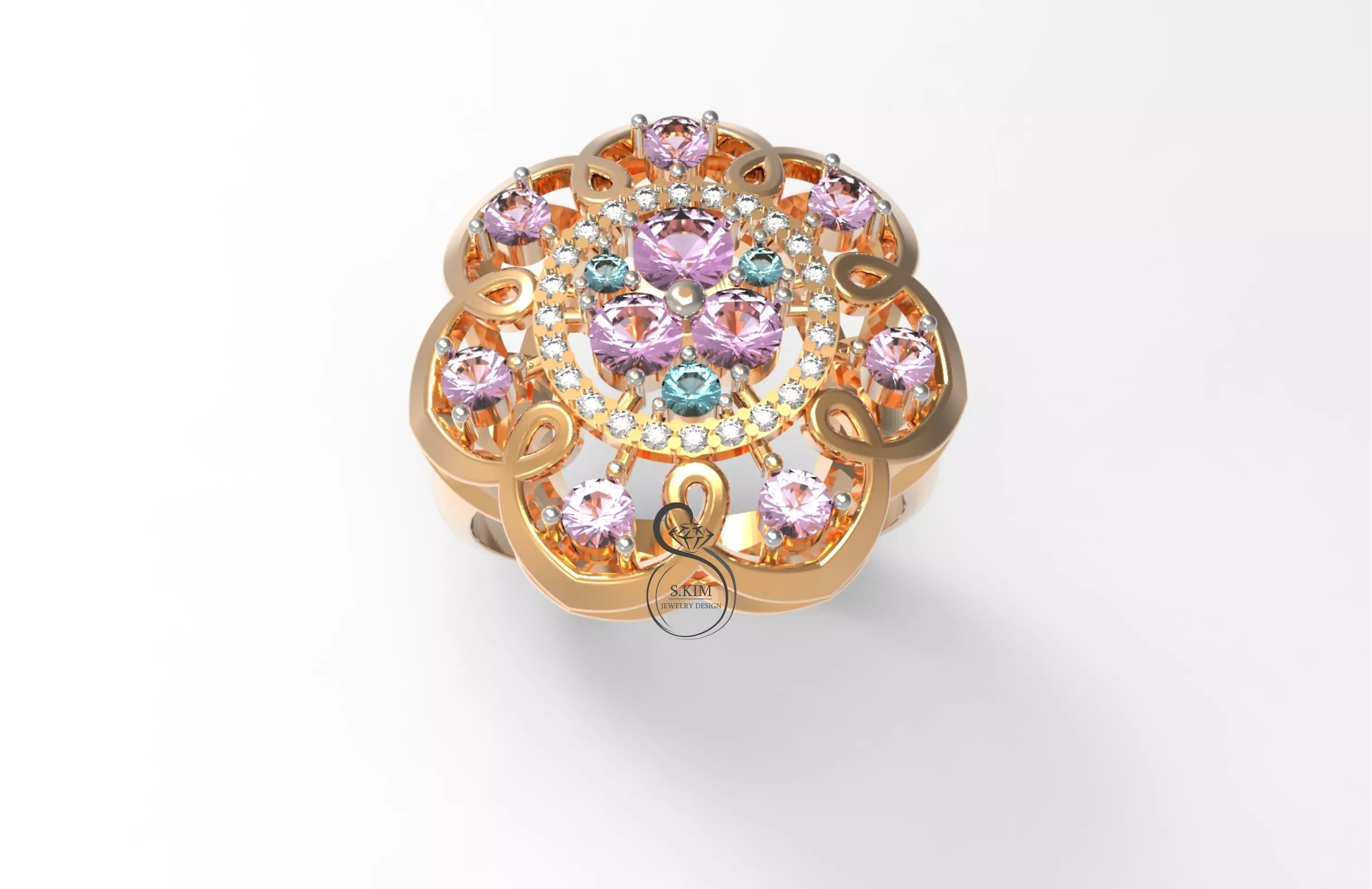 Symmetric flower ring  3D print model_0