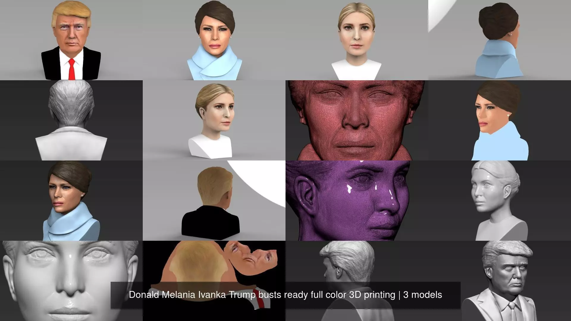 Donald Melania Ivanka Trump busts ready full color 3D printing 3D Model Collection_1