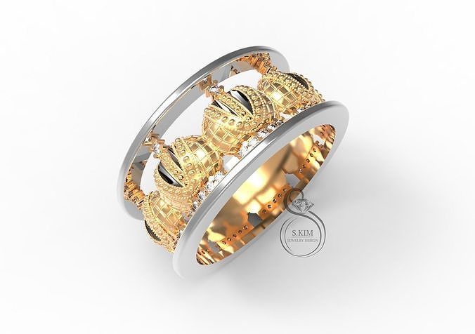 Crown ring with gems  3D print model
