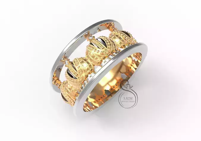 Crown ring with gems  3D print model