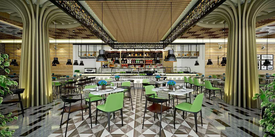 Restaurant and Serving Area Inside Hotel 3D model_0