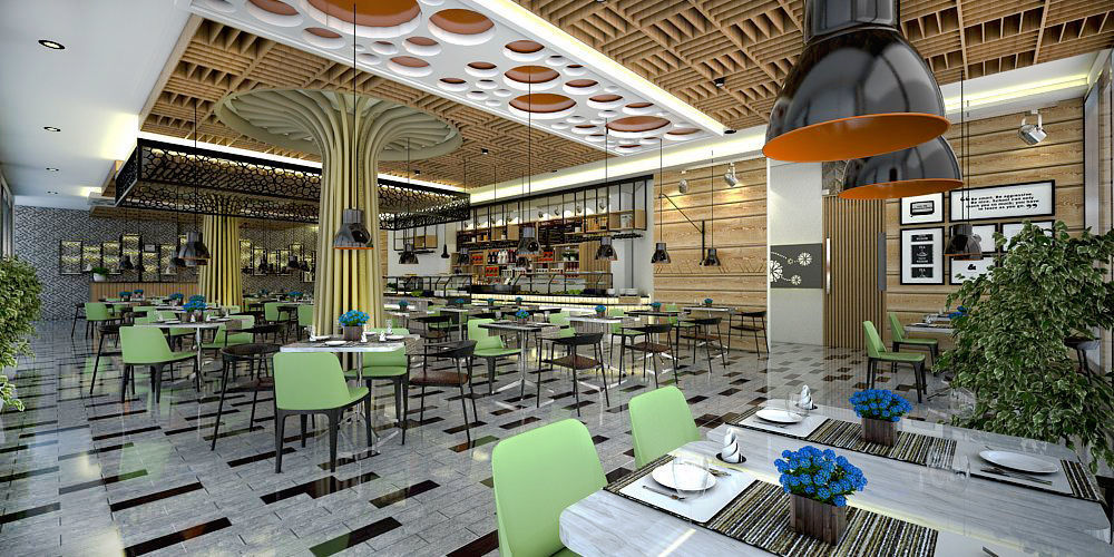 Restaurant and Serving Area Inside Hotel 3D model_1