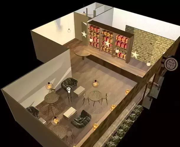 small coffee shop with kitchen streamline designed restroom