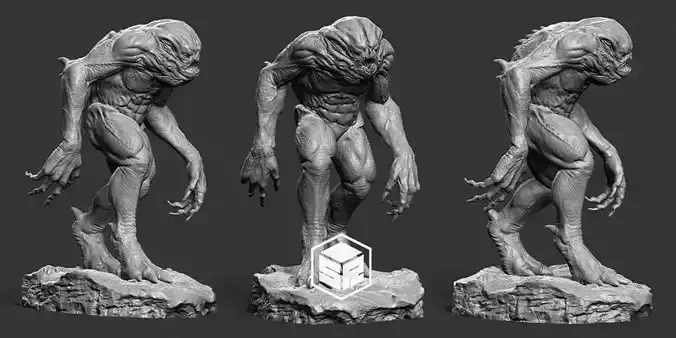 Creature humanoid on rock 3D print model