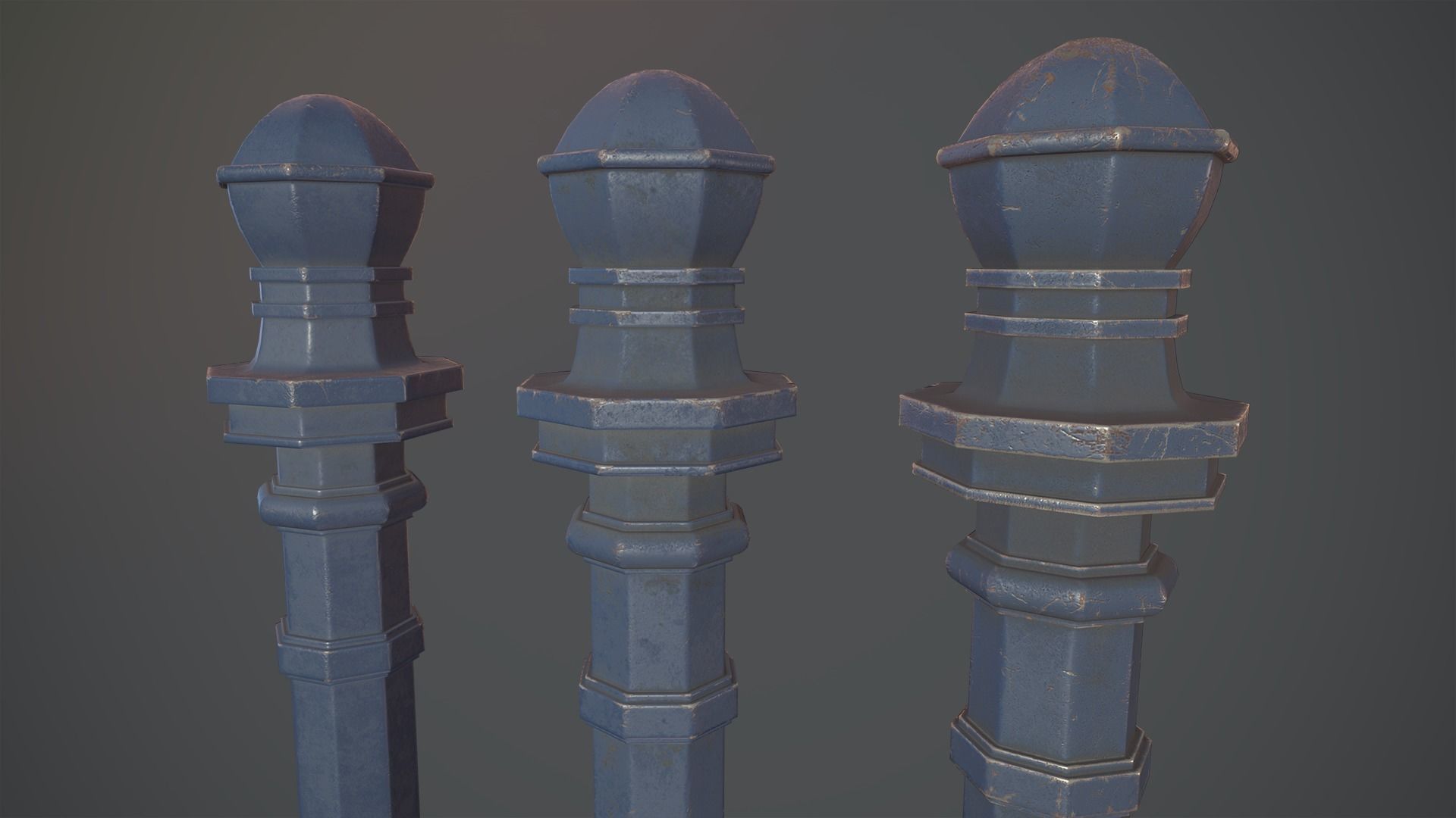 Barrier Bollard Pack 2 v5 Blue Three Texture Options Low-poly 3D model_8