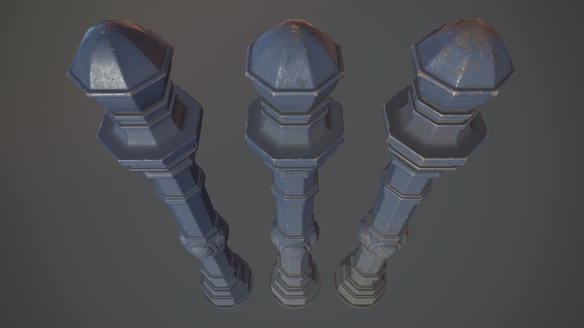 Barrier Bollard Pack 2 v5 Blue Three Texture Options Low-poly 3D model_3