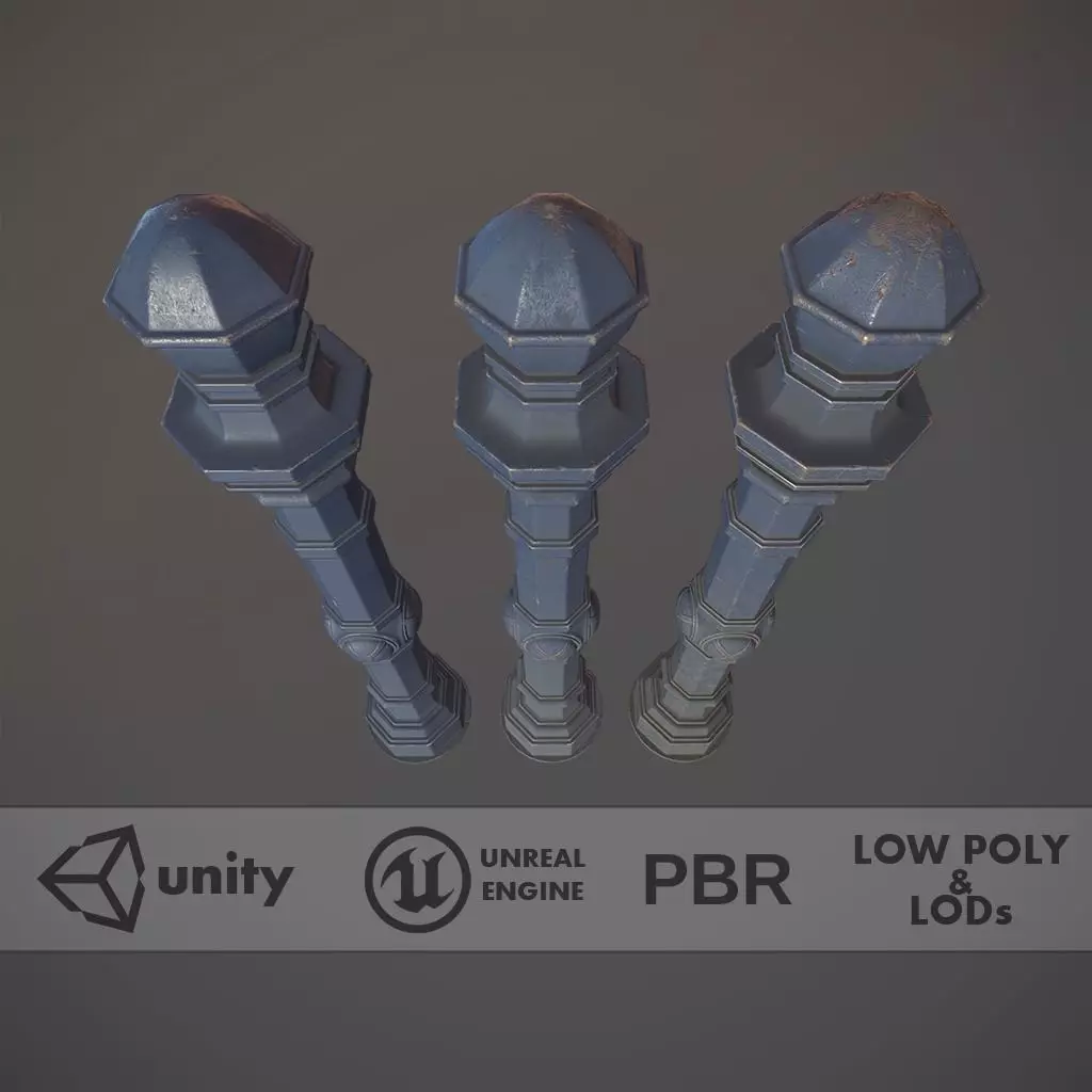 Barrier Bollard Pack 2 v5 Blue Three Texture Options Low-poly 3D model_0