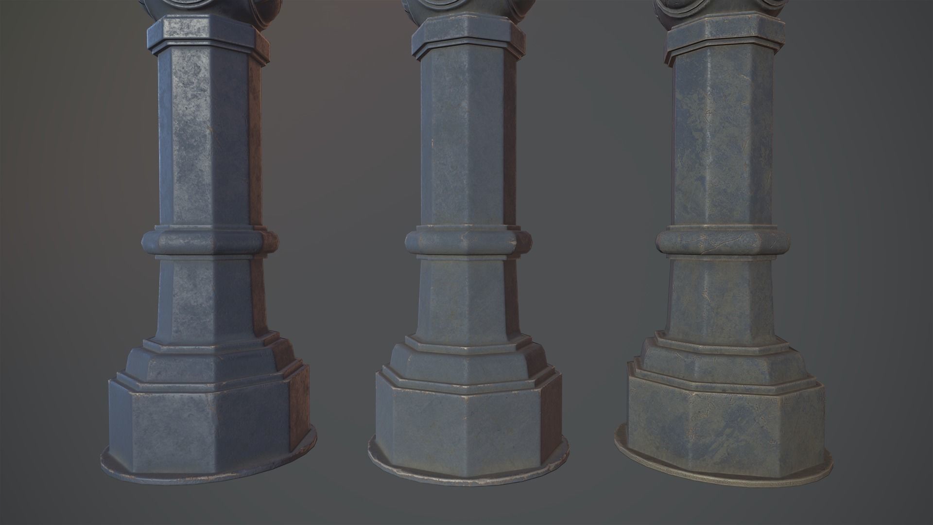 Barrier Bollard Pack 2 v5 Blue Three Texture Options Low-poly 3D model_6