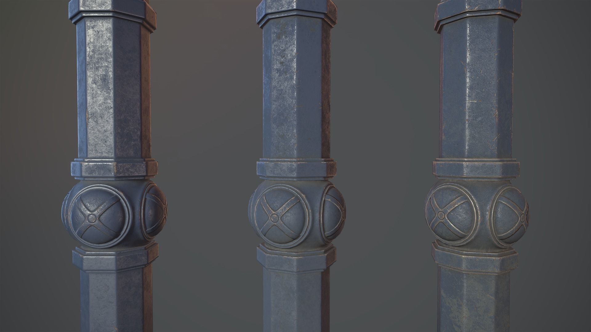 Barrier Bollard Pack 2 v5 Blue Three Texture Options Low-poly 3D model_5