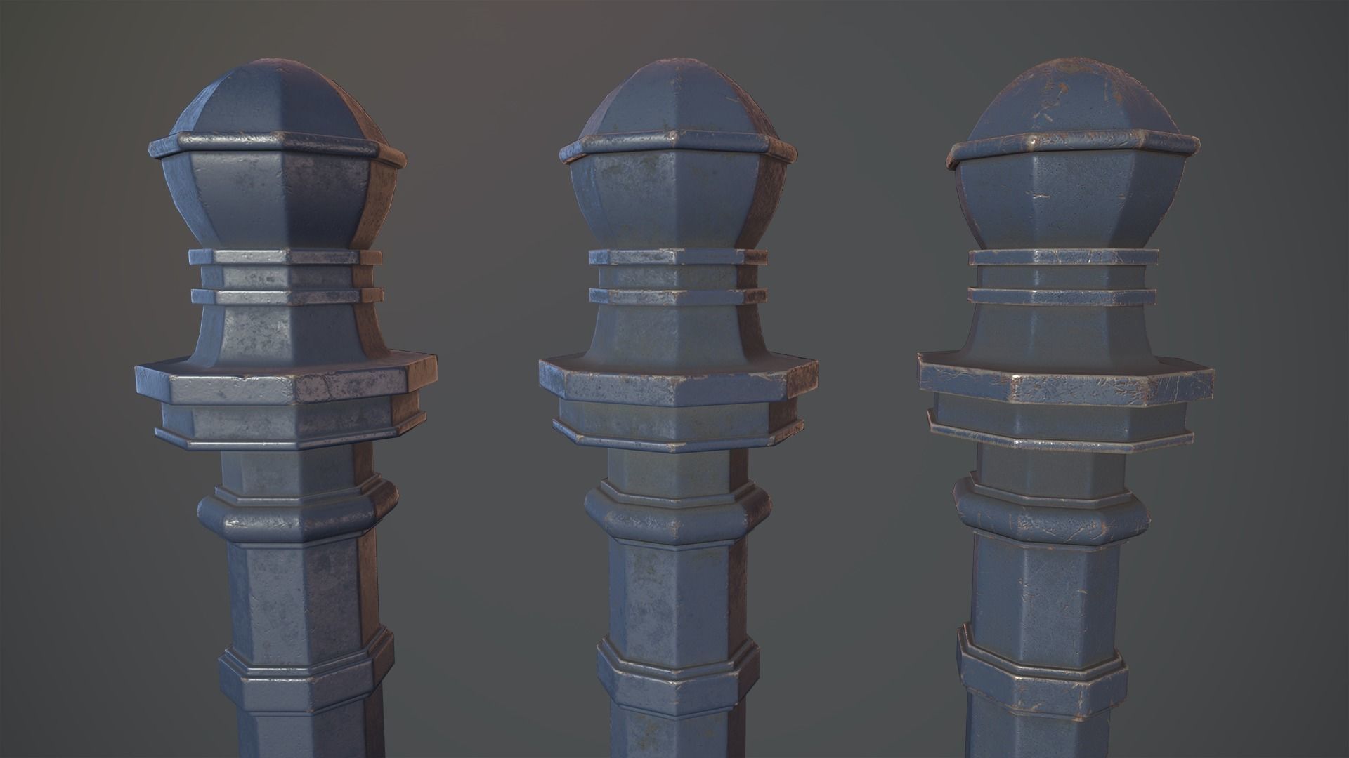 Barrier Bollard Pack 2 v5 Blue Three Texture Options Low-poly 3D model_4