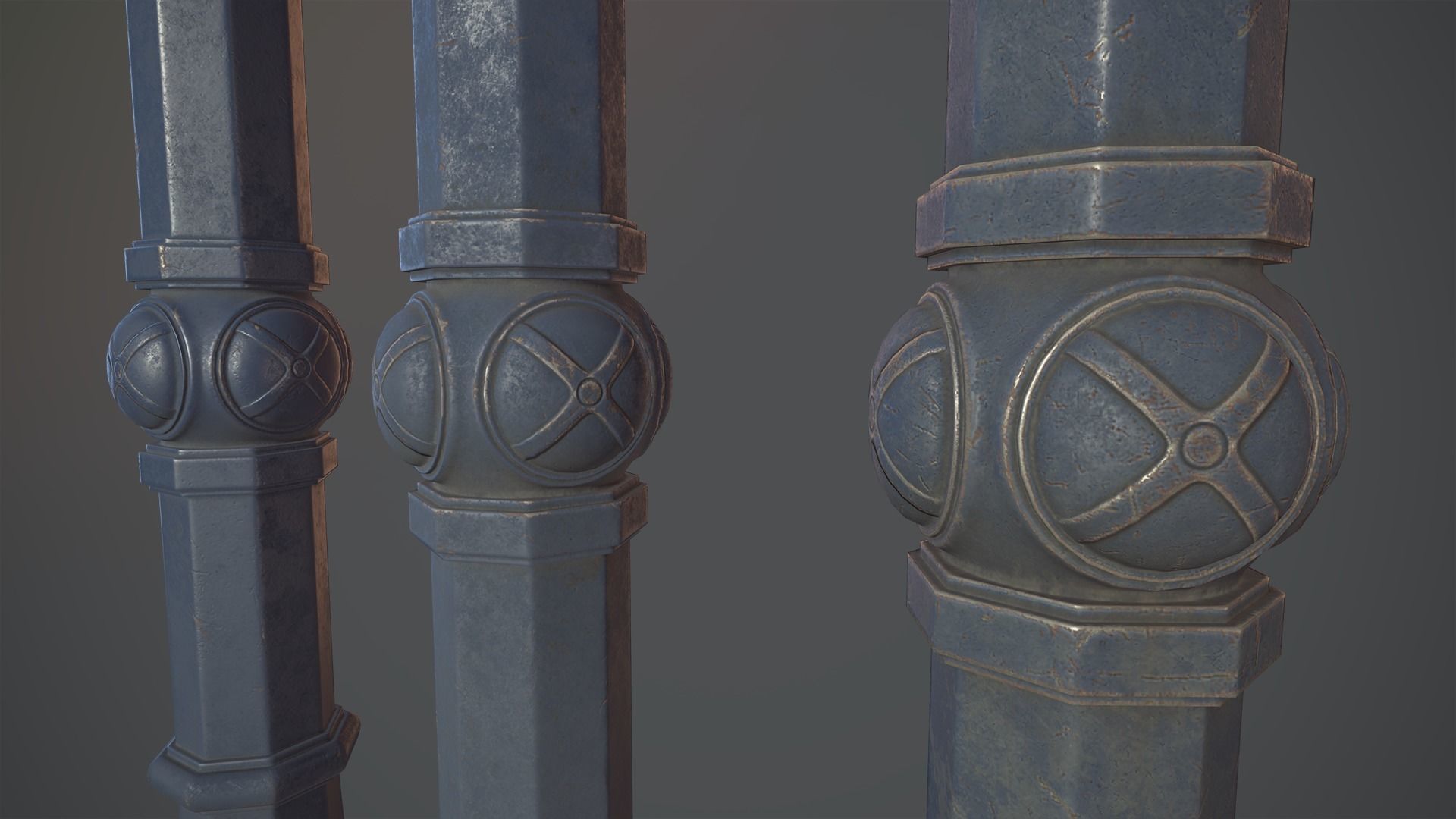 Barrier Bollard Pack 2 v5 Blue Three Texture Options Low-poly 3D model_11