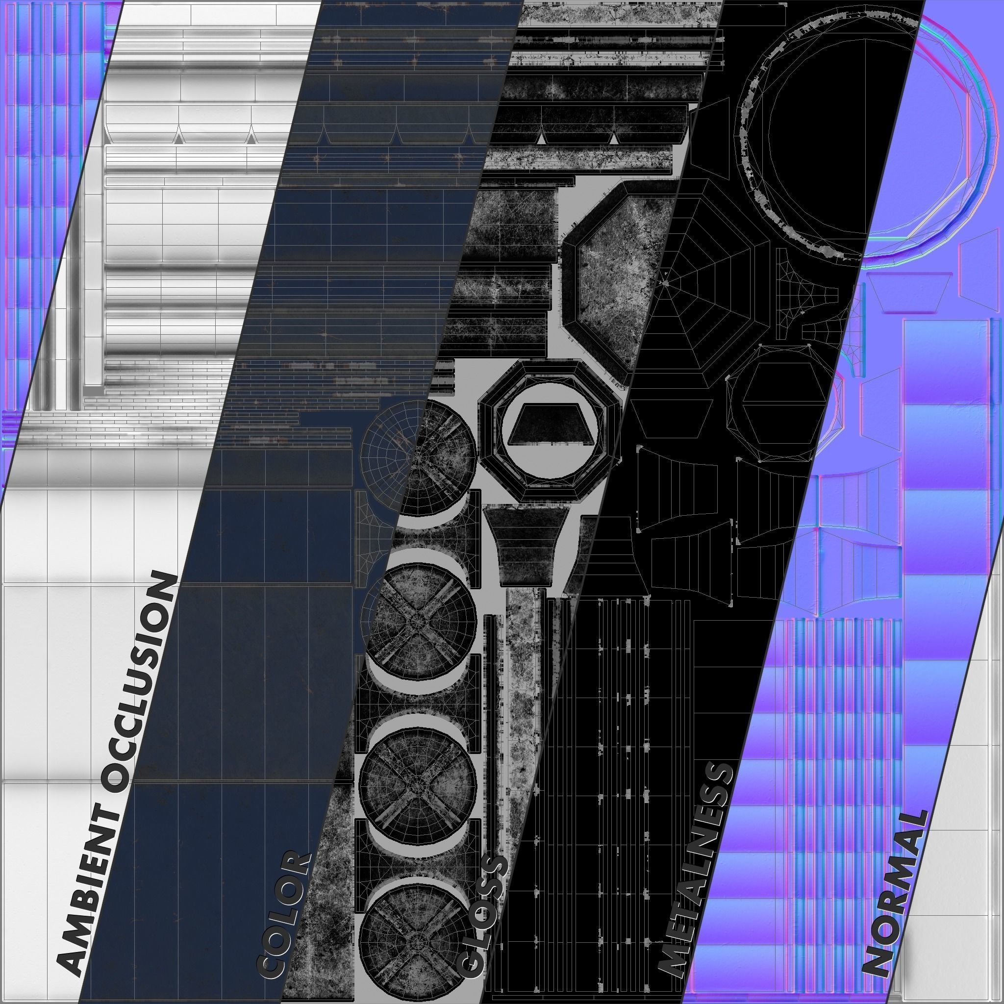 Barrier Bollard Pack 2 v5 Blue Three Texture Options Low-poly 3D model_13