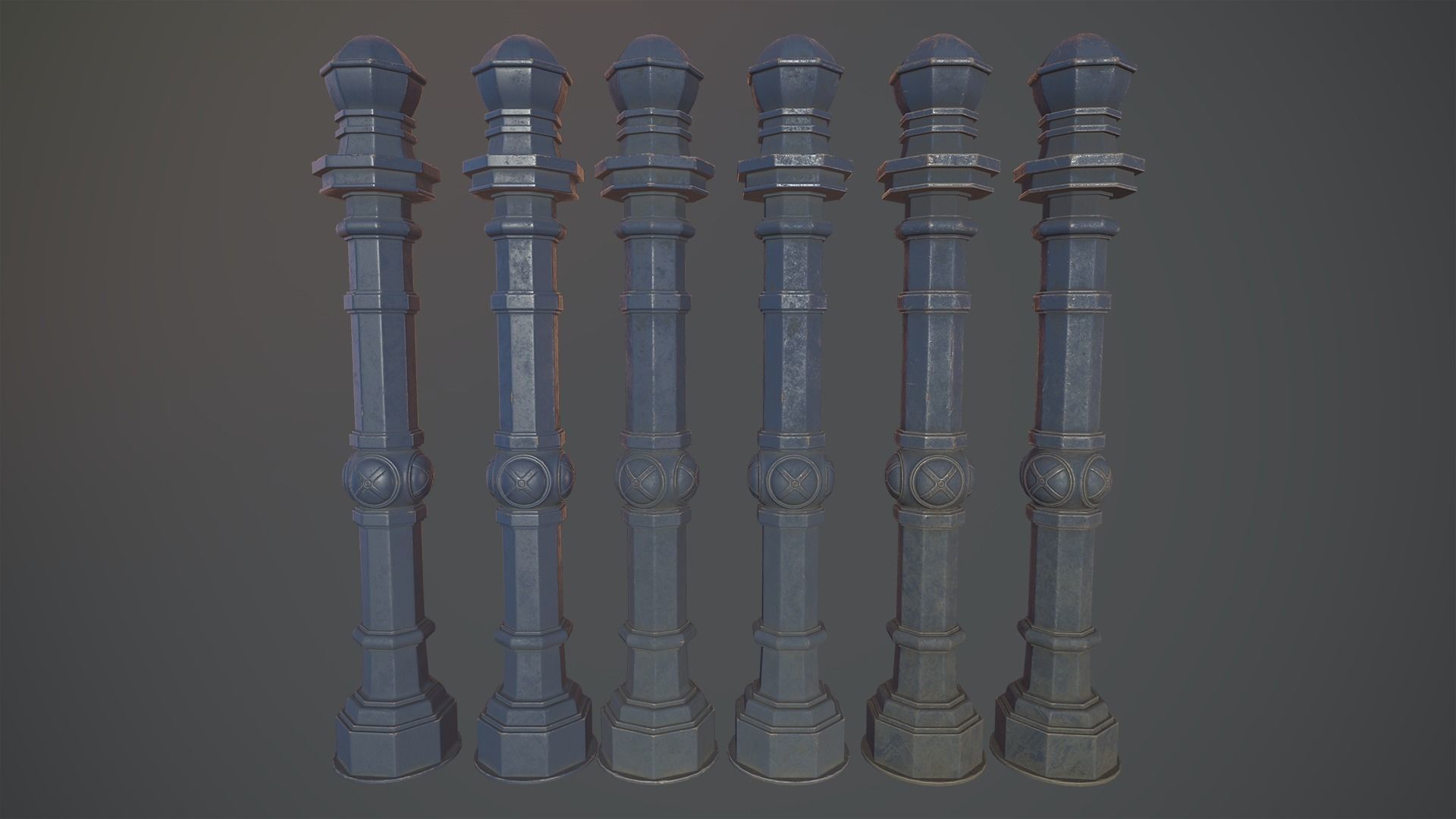 Barrier Bollard Pack 2 v5 Blue Three Texture Options Low-poly 3D model_12